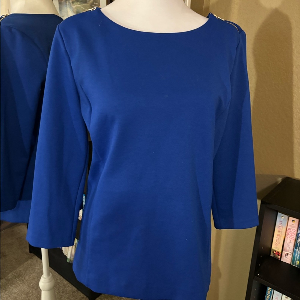 Ann Taylor Women’s Top Blouse Round Neck 3/4 Sleeve Business Blue Size Medium